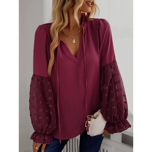 🥀 BOHO BURGUNDY LOOSE FIT BLOUSE! - Picture 4 of 7